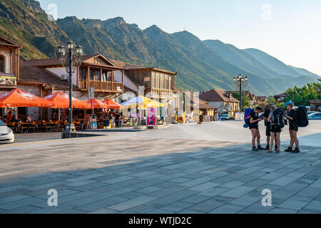 Mtskheta, Georgia - 01.08.2019: Tourists in the streets of old capital of Georgia, Mtskheta. Tourism. Stock Photo