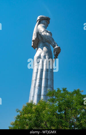 Tbilisi, Georgia - 30.07.2019: Famous statue of Mother of Georgia bottom view. Travel. Stock Photo