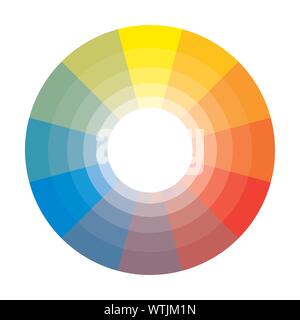 Polychrome Multicolor Spectral Rainbow Circle of 12 segments with shades. The spectral harmonic colorful palette of the painter. Stock Vector