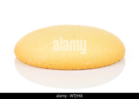 One whole sweet golden sponge biscuit isolated on white background Stock Photo