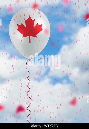 White balloon with Canadian maple leaf against clouds Stock Photo