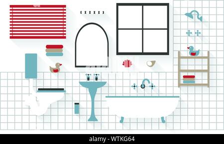 Flat Bathroom Icons with Basin and Taps - All Long Shadows on one layer - contains blends Stock Vector