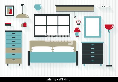 Master Bedroom Furniture with Drawers and Bed Flat Icons - All Long Shadows on one layer - contains blends Stock Vector