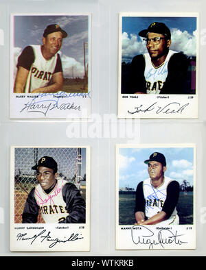 Collection of regional baseball cards of the Pittsburgh Pirates from the 1960s. Stock Photo