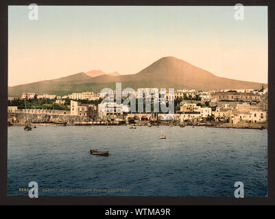 Mount Vesuvius, with Torre de Creco (i.e. Torre del Greco), Naples, Italy; Stock Photo