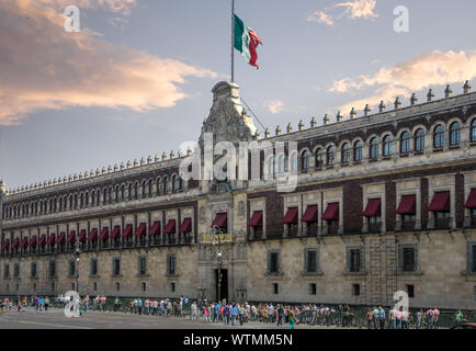 MEXICO CITY, MEXICO / MARCH 2 2019: The National Palace facade next to the Zocalo in Mexico City.