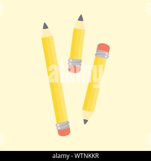 Yellow Pencil Eraser Stationary School Supplies Vector Illustration Set Stock Vector