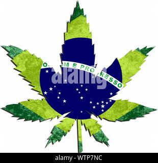 Weed plant in the flag colors of Brasil Stock Photo