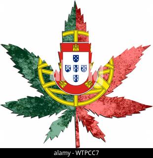 Weed plant in the flag colors of Portugal Stock Photo