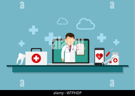Online medical consultation concept. Vector illustration Stock Vector