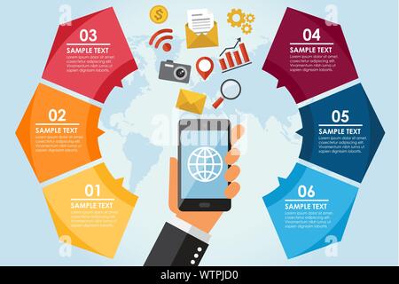 Mobile circle infographic with word background.  Vector illustration Stock Vector