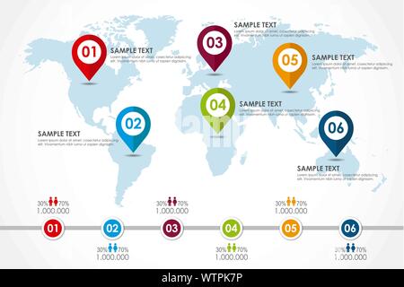 Word map infographic with population diagram. Vector illustration Stock Vector