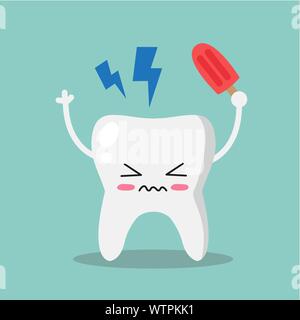 Cute and sensitive tooth with a ice cream. Vector illustration. Stock Vector