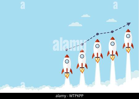 Chart with rockets. Business concept. Vector illustration Stock Vector