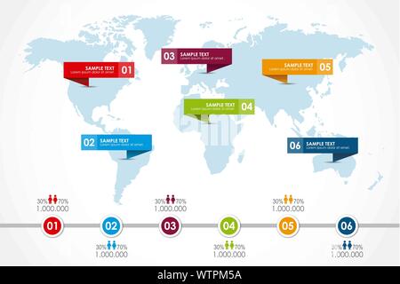 Word map infographic with population diagram. Vector illustration Stock Vector