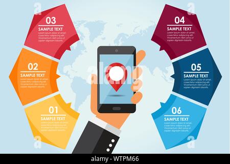Mobile circle infographic with word background.  Vector illustration Stock Vector