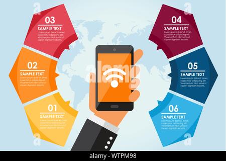 Mobile circle infographic with word background.  Vector illustration Stock Vector