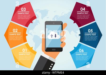 Mobile circle infographic with word background.  Vector illustration Stock Vector