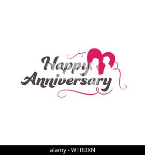 Happy Anniversary text Lovely Hand lettering with love and couple element vector illustration Stock Vector