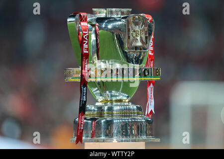 11th September 2019, Arena da Baixada, Curitiba, Brazil; Brazilian Cup final, Athletico versus Internacional; Winners Trophy on display - Editorial Use Only. Stock Photo