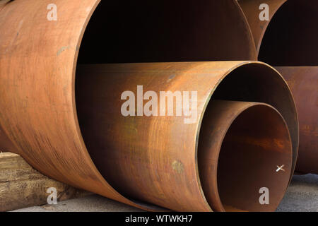 Stacked steel pipes. Pipe metal texture Stock Photo