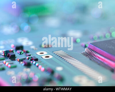 Printed circuit board showing central processing unit and components. Stock Photo