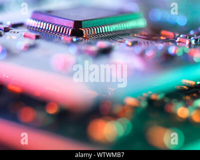 Printed circuit board showing central processing unit and components. Stock Photo