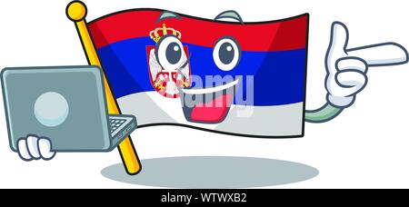 With laptop flag serbia isolated with the character Stock Vector