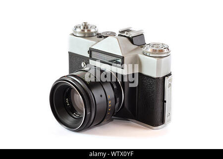 Old film camera with lens Stock Photo