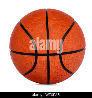 Close up studio shot of orange basket ball, isolated on white background. Stock Photo