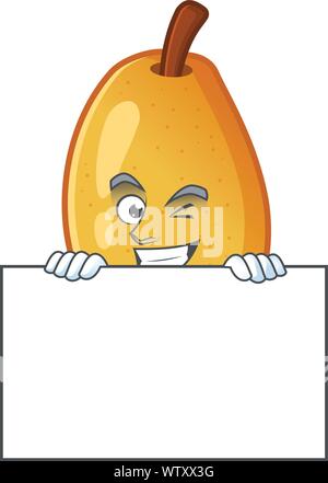 Grinning with board fragrant pear in cartoon character style Stock Vector