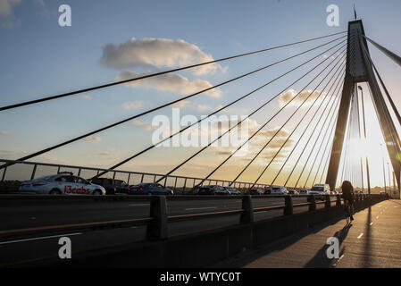 Sydney. 5th Sep, 2019. Photo taken on Sept. 5, 2019 shows the Anzac Bridge in Sydney, Australia. The Anzac Bridge is located in Sydney Harbour. The original name of the bridge is 'Glebe Island Bridge'. In 1998, Australia's New South Wales government renamed the bridge as the Anzac (abbreviation of The Australian and New Zealand Army Corps) Bridge as a memorial to Australian and New Zealand soldiers who died in the Gallipoli Battle. Credit: Bai Xuefei/Xinhua/Alamy Live News Stock Photo