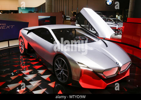 Frankfurt, Germany. 26th Mar, 2017. German car manufacturer BMW displays the electrical concept sports car BMW Vision M Next at the 2019 Internationale Automobil-Ausstellung (IAA). (Photo by Michael Debets/Pacific Press) Credit: Pacific Press Agency/Alamy Live News Stock Photo