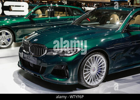 Frankfurt, Germany. 26th Mar, 2017. The German car manufacturer ALPINA displays the BMW ALPINA B3 Touring Allrad SWITCH-TRONIC at the 2019 Internationale Automobil-Ausstellung (IAA). (Photo by Michael Debets/Pacific Press) Credit: Pacific Press Agency/Alamy Live News Stock Photo