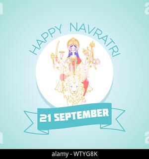 Calendar for each day on september 21. Greeting card. Holiday -  Navratri. Icon in the linear style (goddess Durga) Stock Vector