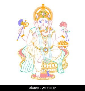 lord Ganesh. Ganesh Puja. Ganesh Chaturthi. It is used for postcards, prints, textiles, tattoo. Icon in the linear style Stock Vector