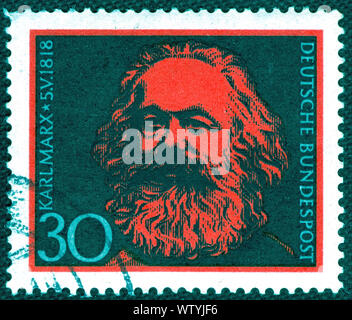 GERMANY - CIRCA 1968: A stamp printed in Germany  of Karl Marx , circa 1968