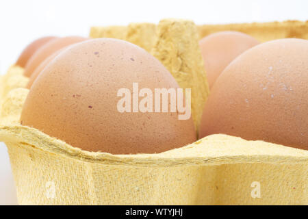 Egg carton with eggs side view close-up Stock Photo