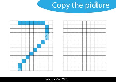 Copy the picture, pixel art, number 7 cartoon, drawing skills training, educational paper game for the development of children, kids preschool Stock Vector