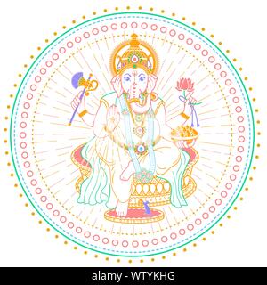 lord Ganesh. Ganesh Puja. Ganesh Chaturthi. It is used for postcards, prints, textiles, tattoo. Icon in the linear style Stock Vector