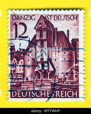 GERMANY - CIRCA 1938: A stamp printed in Germany  showing the city Gdansk taken over by Nazi Germans , circa 1938 Stock Photo