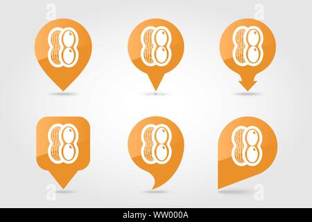 Peanut flat vector pin map icon. Map pointer. Map markers. Vegetable vector illustration eps 10 Stock Vector