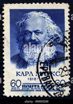 SOVIET UNION, CIRCA 1958: Postage stamp printed in Germany of Karl Marx, circa 1958