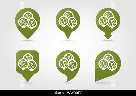 Brussels sprouts flat vector pin map icon. Map pointer. Map markers. Vegetable vector illustration Stock Vector