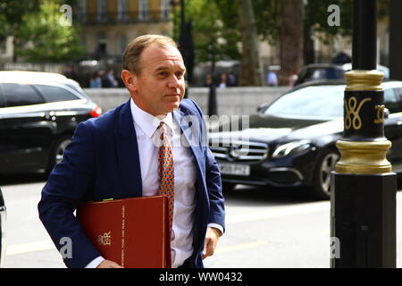 GEORGE EUSTICE MP MINISTER OF STATE FOR THE DEPARTMENT OF ENVIRONMENT, FOOD AND RURAL AFFAIRS IN WHITEHALL, WESTMINSTER ON THE 10TH SEPTEMBER 2019. CONSERVATIVE PARTY MPS. MINISTERS. TORY MPS. GOVERNMENT. BORIS JOHNSON GOVERNMENT.
