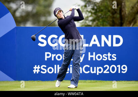 Team USA's Brittany Altomare tees off the 5th during preview day four of the 2019 Solheim Cup at Gleneagles Golf Club, Auchterarder. Stock Photo