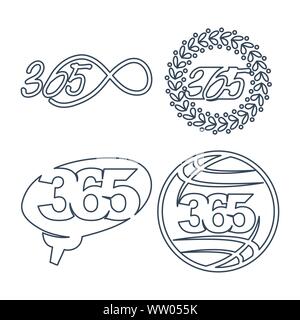 leaf brain world 365 infinity logo icon outline  illustration Stock Vector