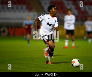 London, UK. 11th Sep, 2019. LONDON, ENGLAND. SEPTEMBER 11: Noha Ndombassi of Valencia B during Premier League International Cup match between West Ham United and Valencia at The Chigwell Construction Stadium in Dagenham, England on September 11, 2019 Credit: Action Foto Sport/Alamy Live News Stock Photo