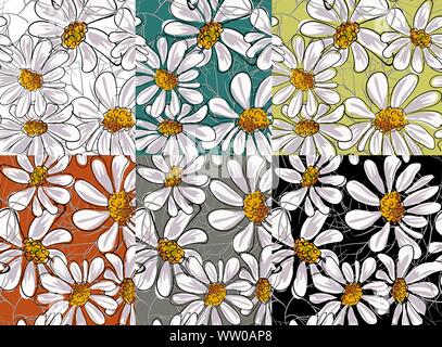 Flat chamomile for concept design. Seamless vector texture. Seamless pattern. Vector flat design. Modern chamomile, great design for any purposes Stock Vector