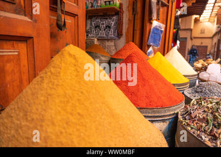 Moroccan Spices for sale in the Marrakech medina Stock Photo